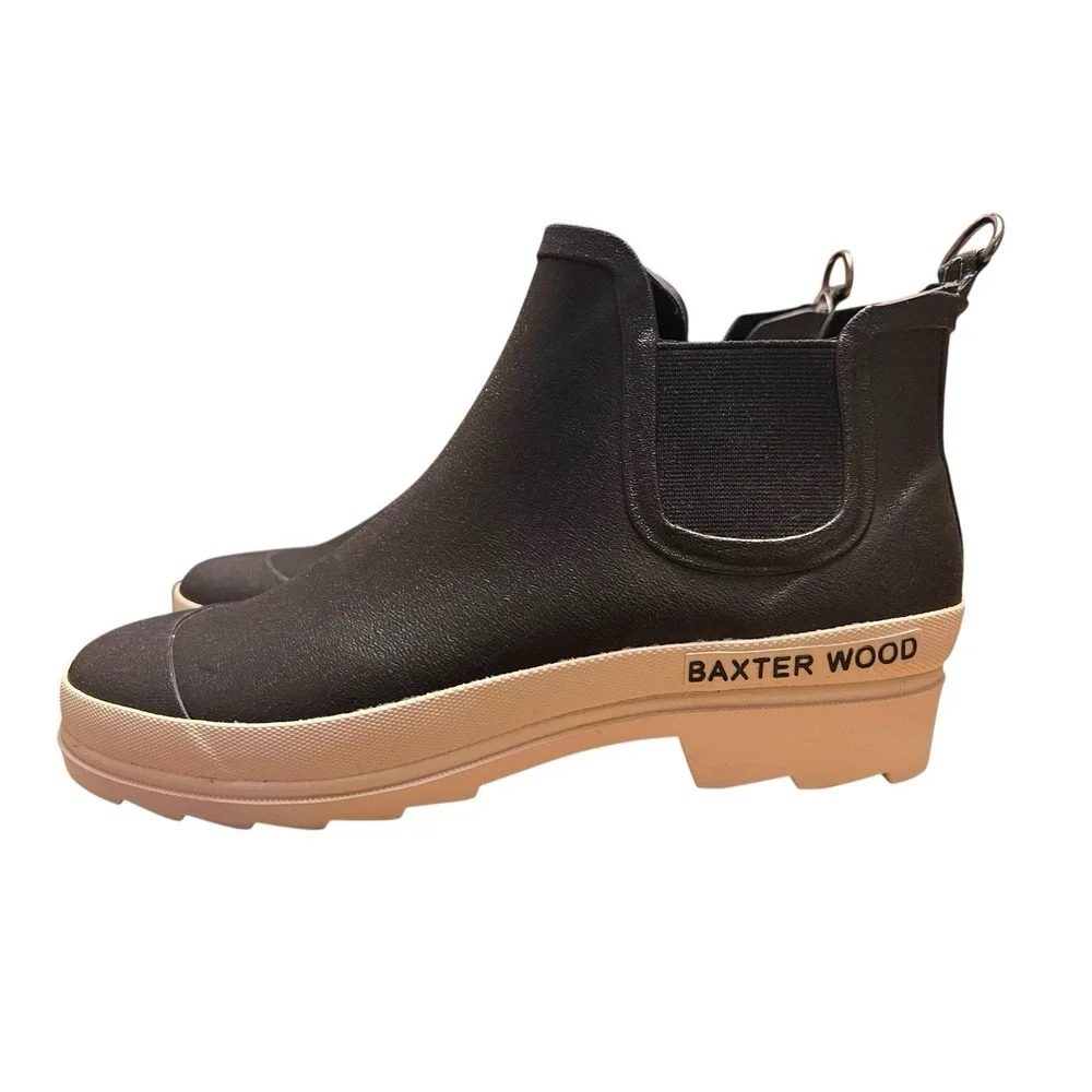BAXTER WOOD Unweathered Black W/ White Sole Chelsea Woman's‎ Boots SIZE 9 NIB!!!